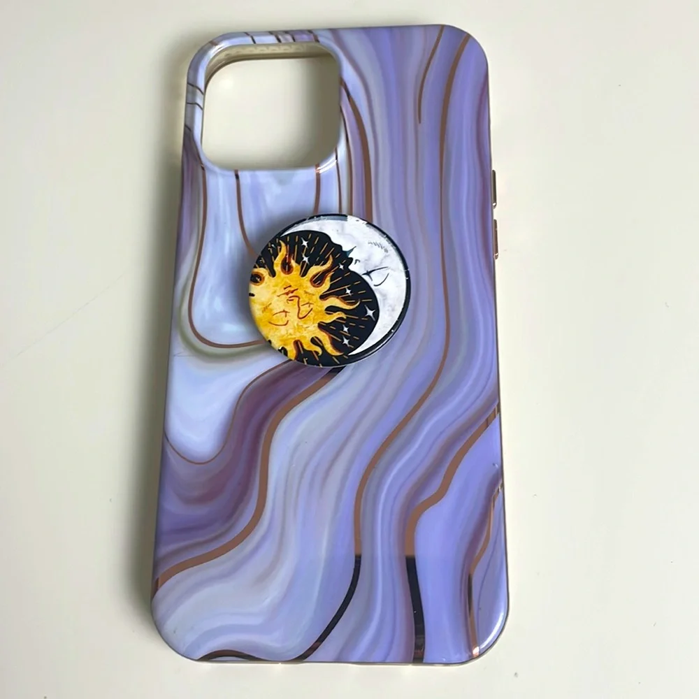 iPhone 13 Promax cover- lavender&rose&gold -pop socket holder